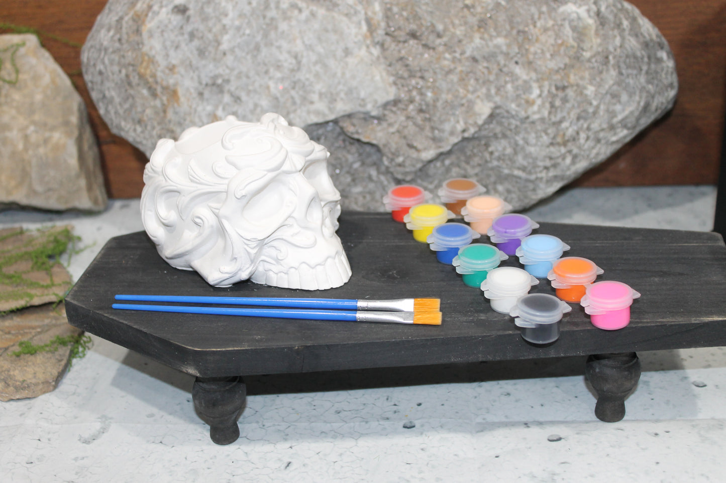 Bone Bloom Raw Plaster Skull Planter Art Kit