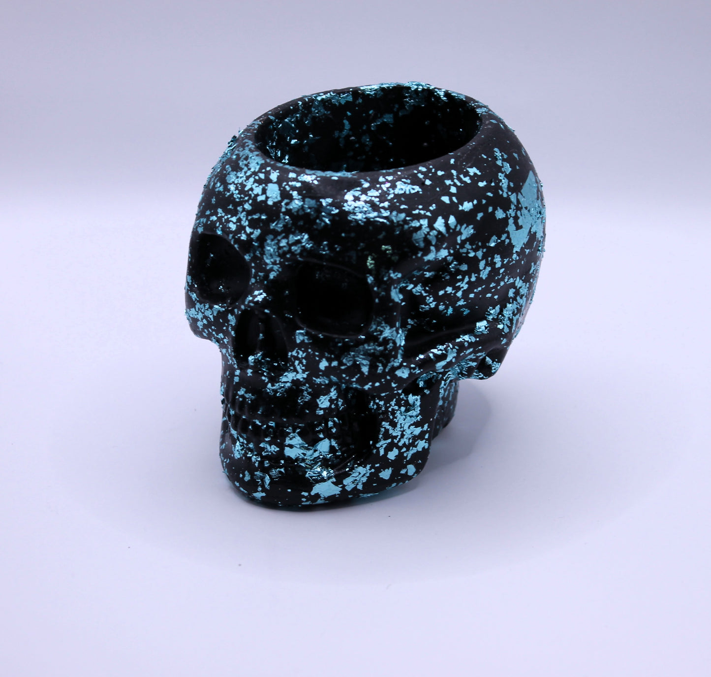 Blue and black skull planter