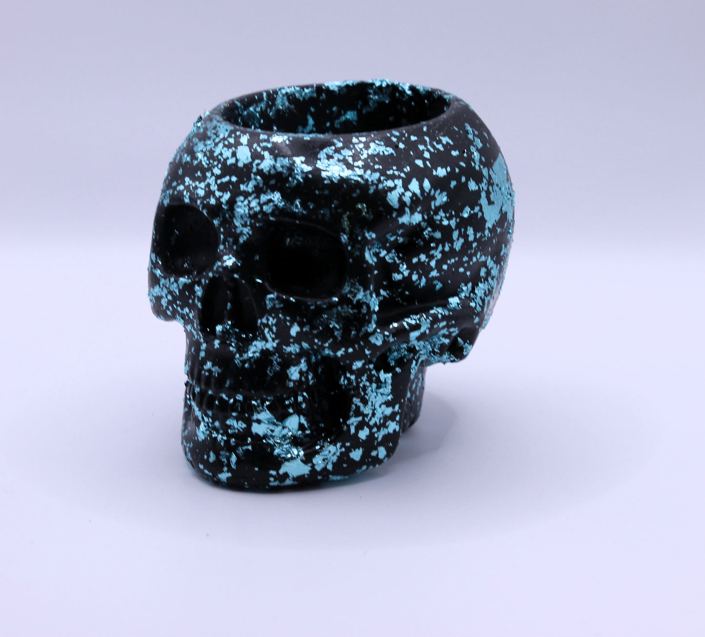 Blue and black skull planter