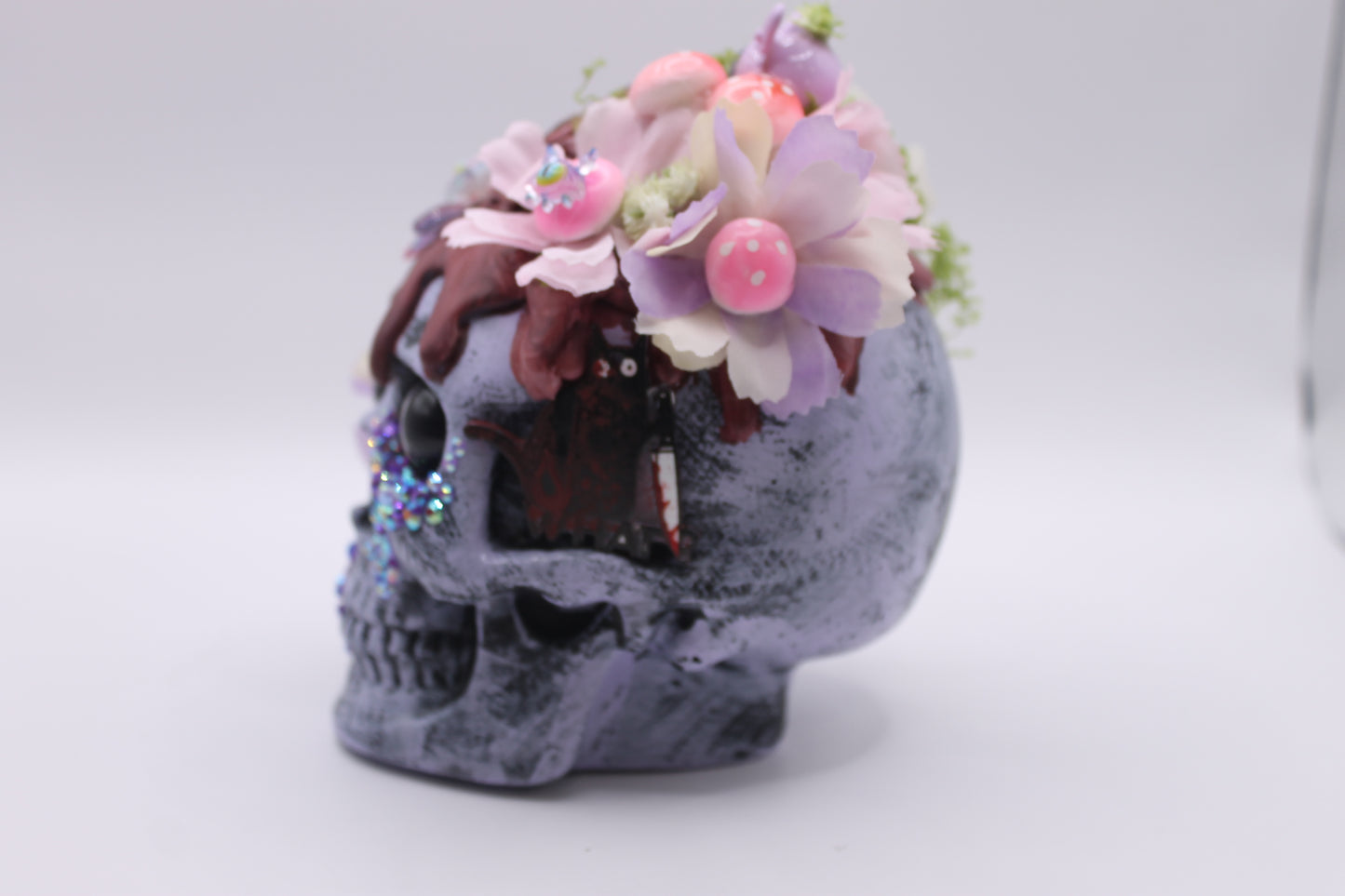Petals & Gray Matter Skull Macabre Decor
