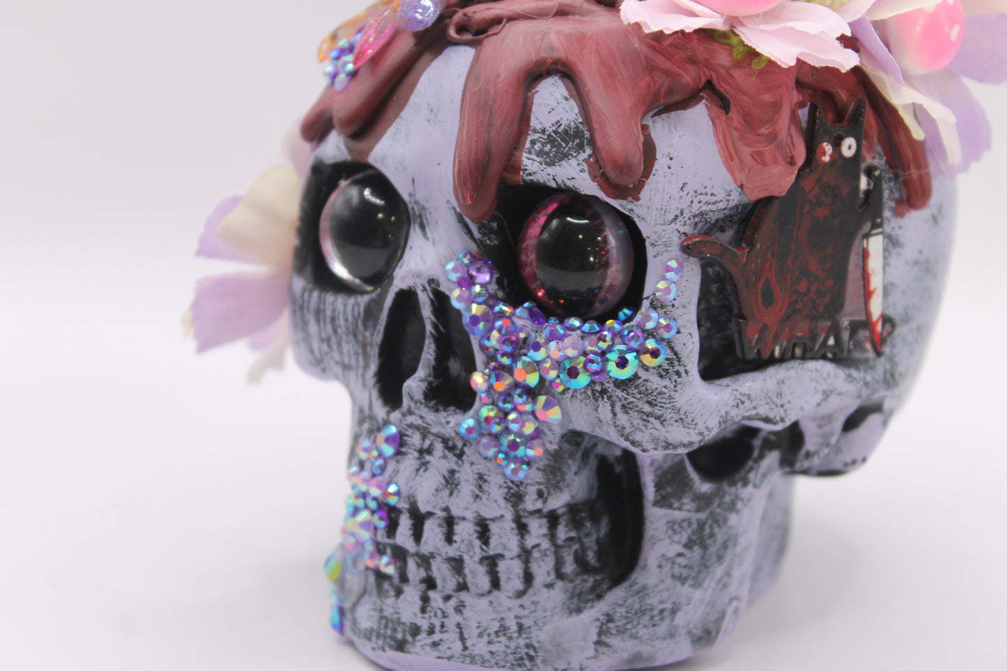 Petals & Gray Matter Skull Macabre Decor