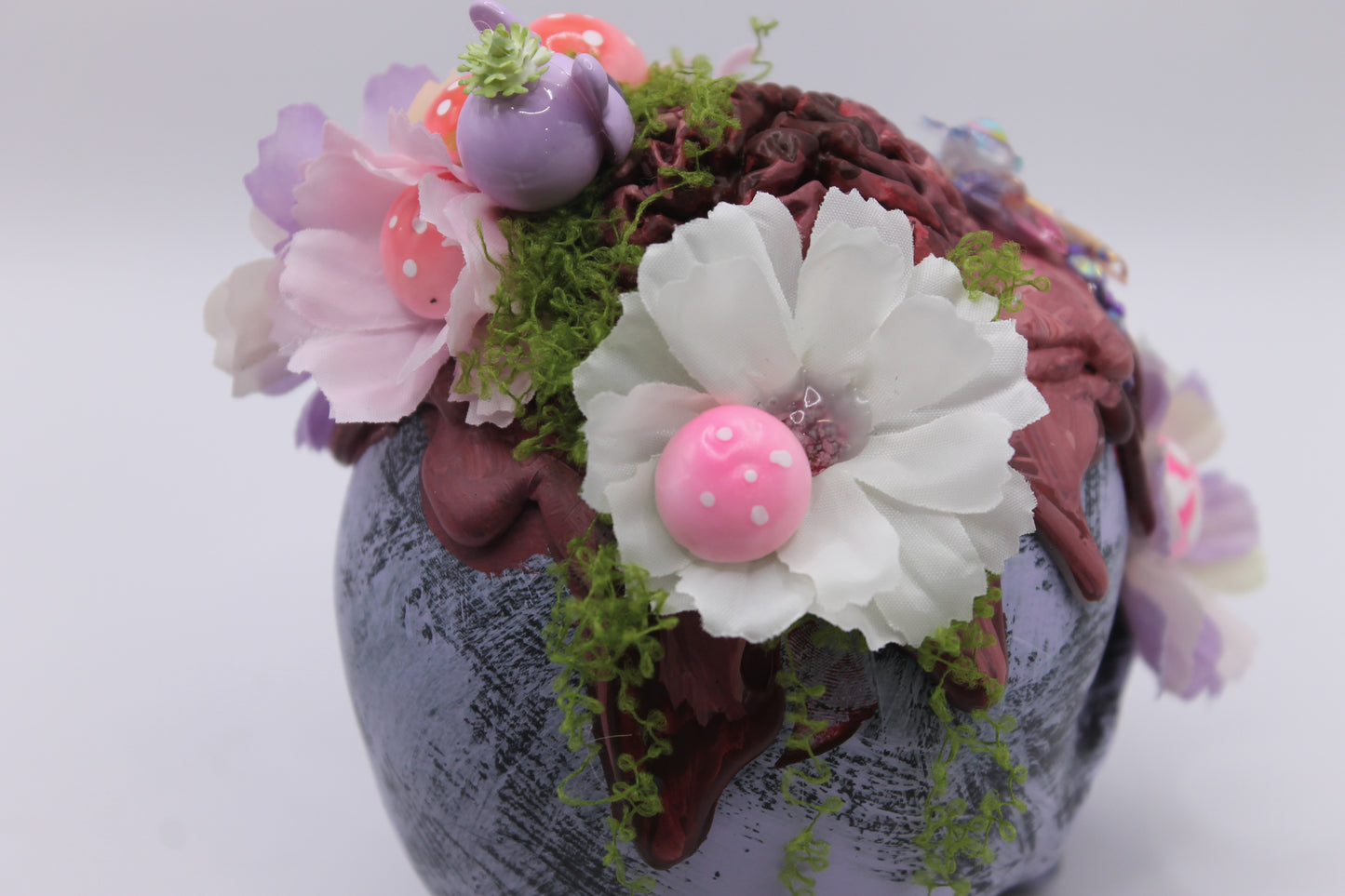 Petals & Gray Matter Skull Macabre Decor
