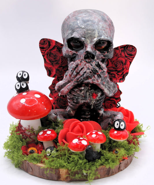 Red Speak No Evil Fae Skeleton Decor