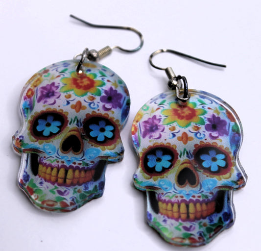 Multicoloured White Floral Skull