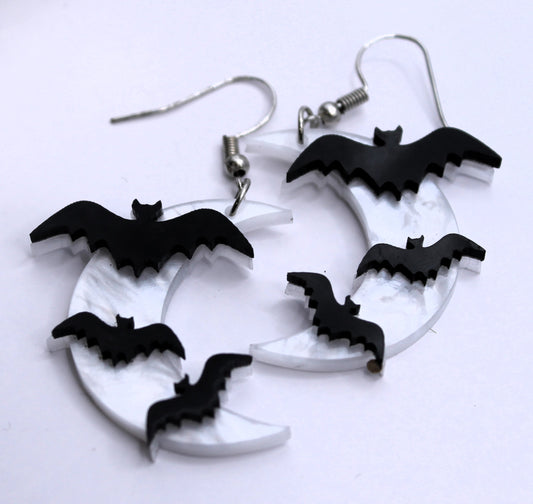 Silver Crescent Moon with Bats