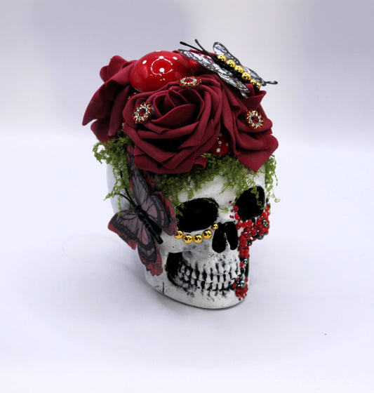 Scarlet Bloom Skull Macabre Decor