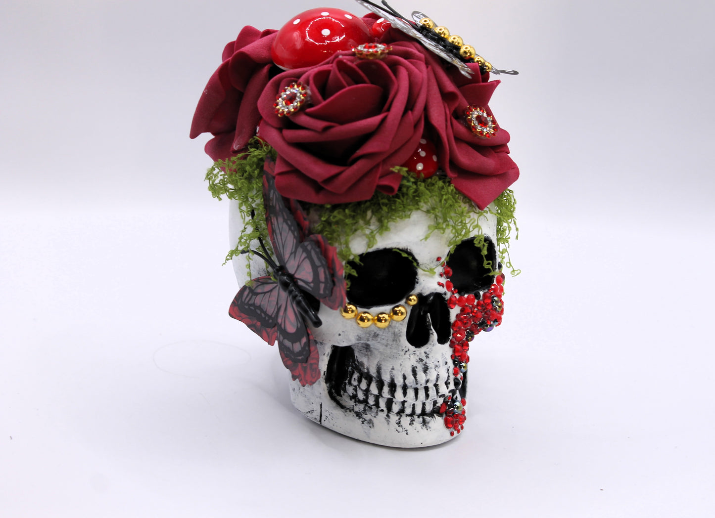 Scarlet Bloom Skull Macabre Decor