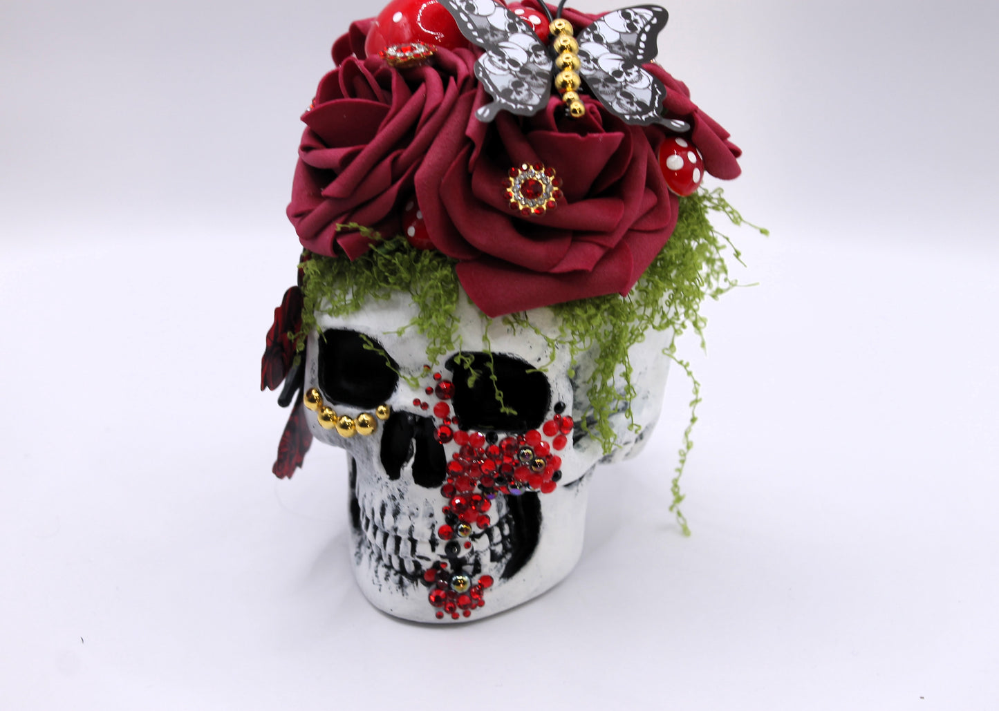 Scarlet Bloom Skull Macabre Decor