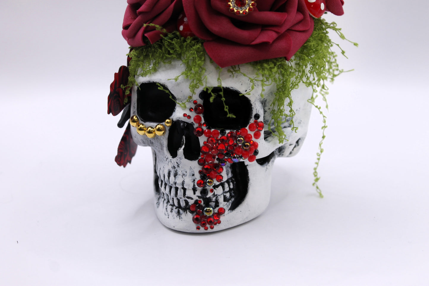 Scarlet Bloom Skull Macabre Decor