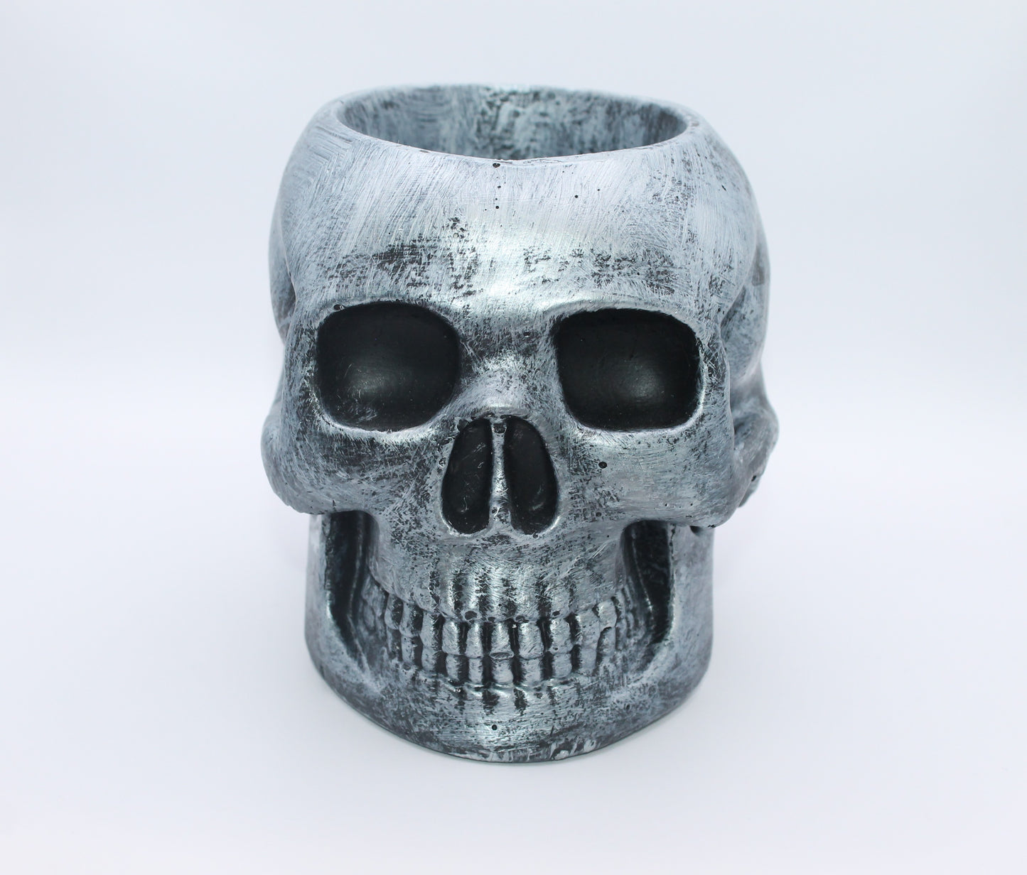 Metallic silver Hollow Skull Planter