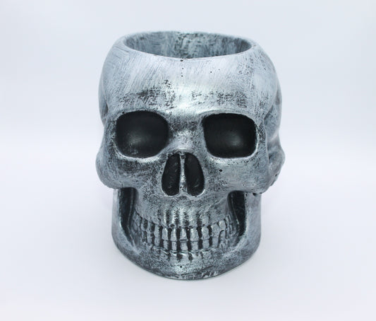 Metallic silver Hollow Skull Planter