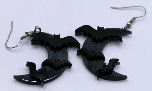 Black Crescent Moon with Bats