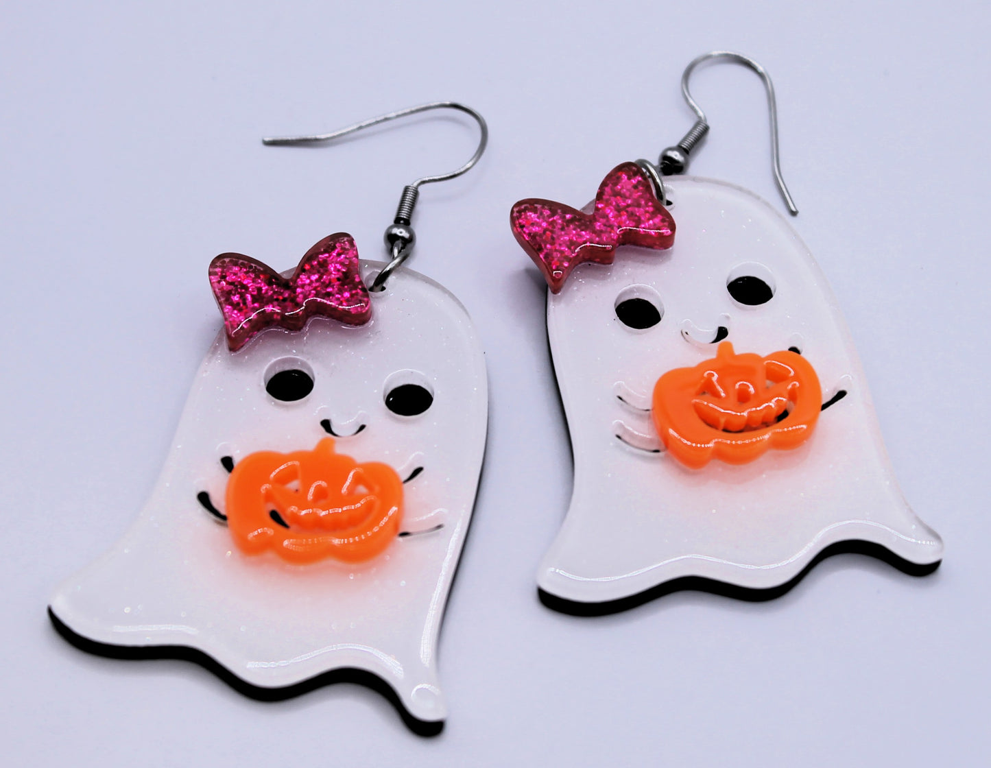 Pink Bow Ghost with Pumpkin Pail