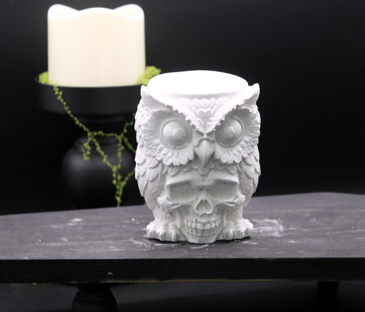 Keeper of Secrets Owl with skull face raw plaster mold ready to paint