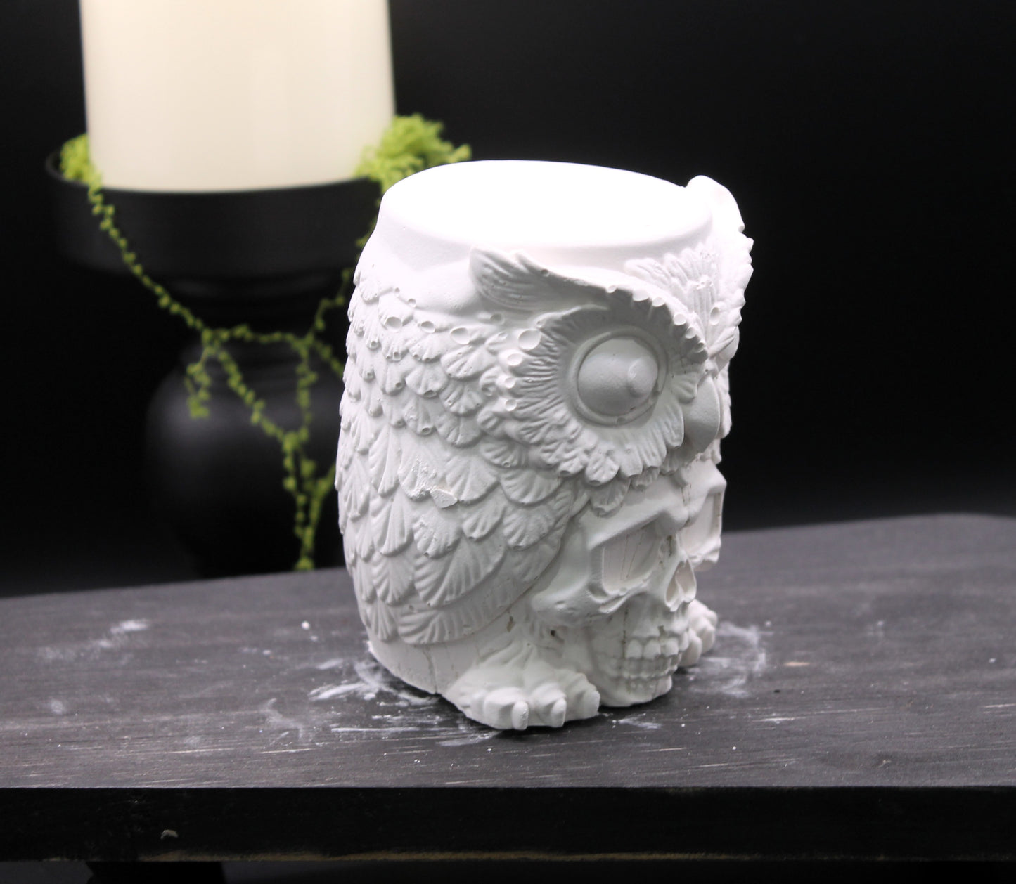 Keeper of Secrets Owl with skull face raw plaster mold ready to paint